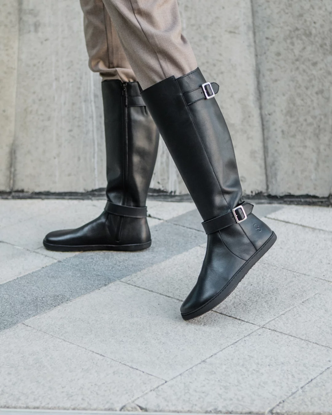 GLAM Knee High barefoot boots Black Leather SHAPEN barefoot