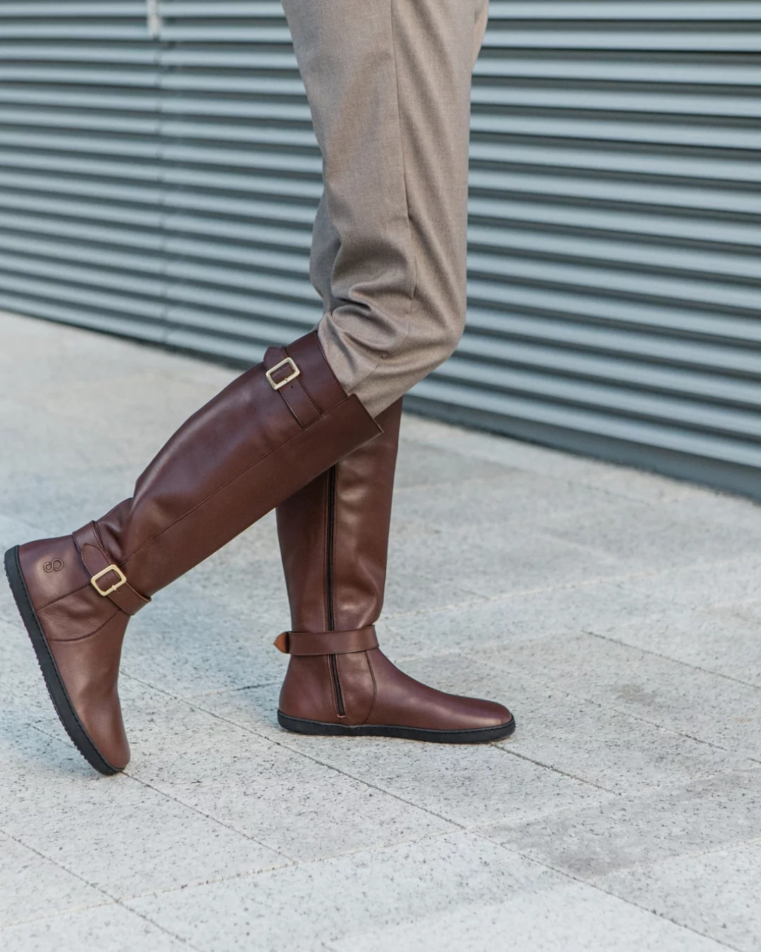 Tan fashion leather knee length boots