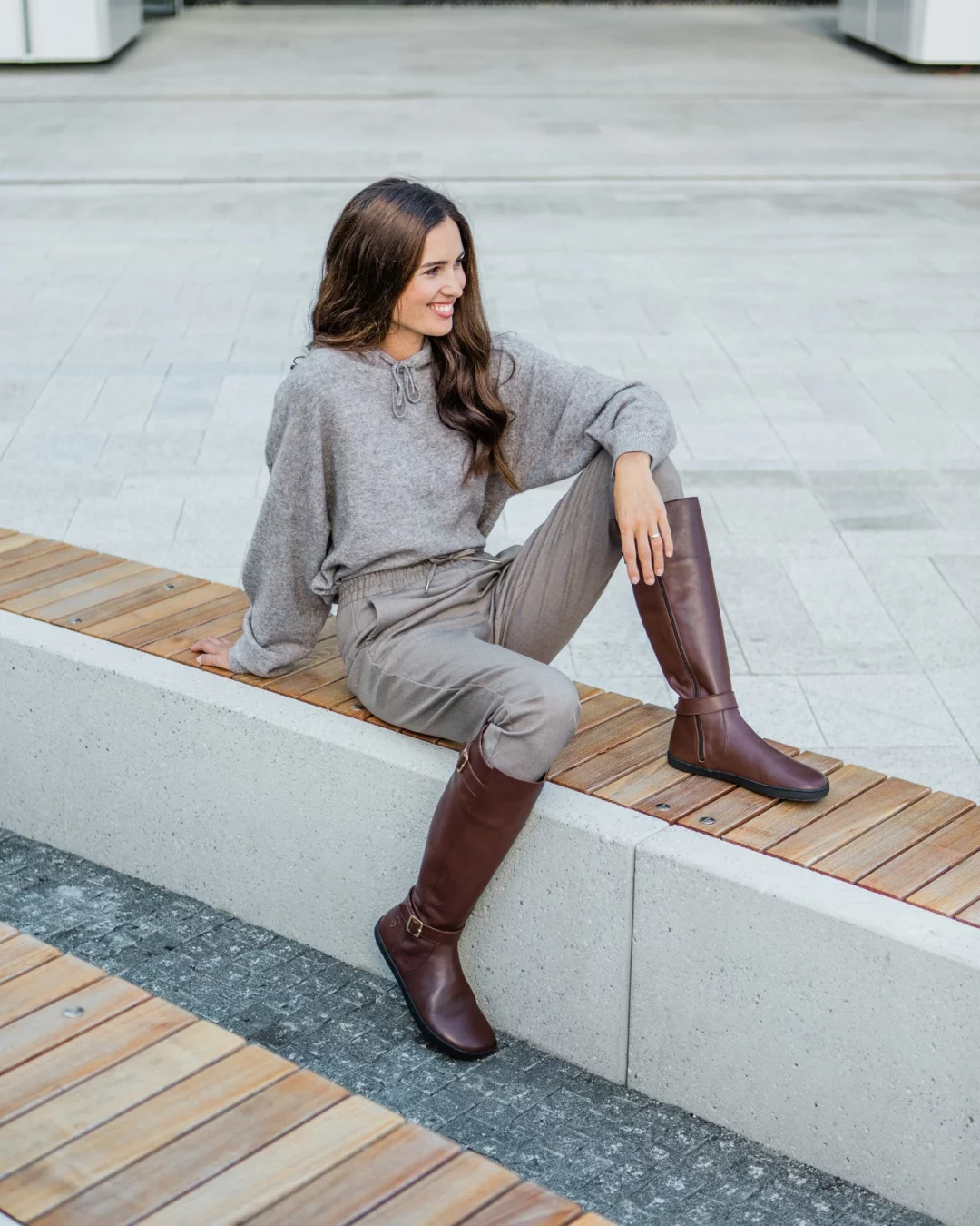 Brown leather knee boots hotsell