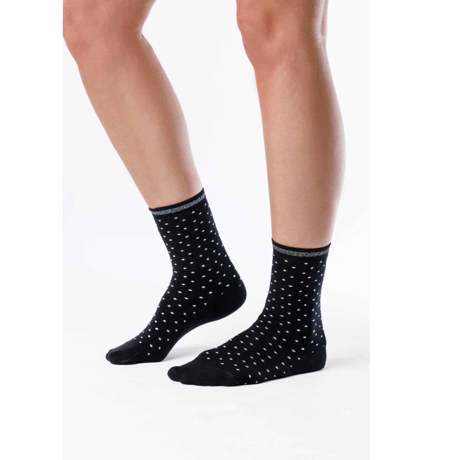 Barefoot pikčaste nogavice z lureksom STARDUST Black