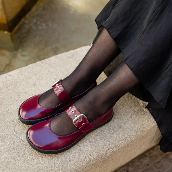Barefoot baleríny MARY JANE COCO Bordeaux
